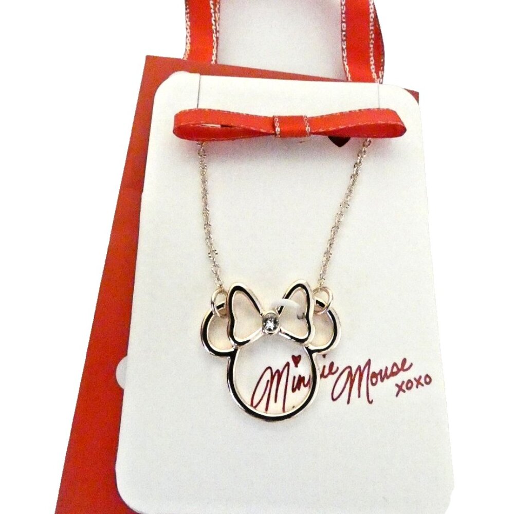 Necklace 18" Goldtone Minnie Mouse Hong Kong OOAK Rhinestone & Gift Bag NWT
